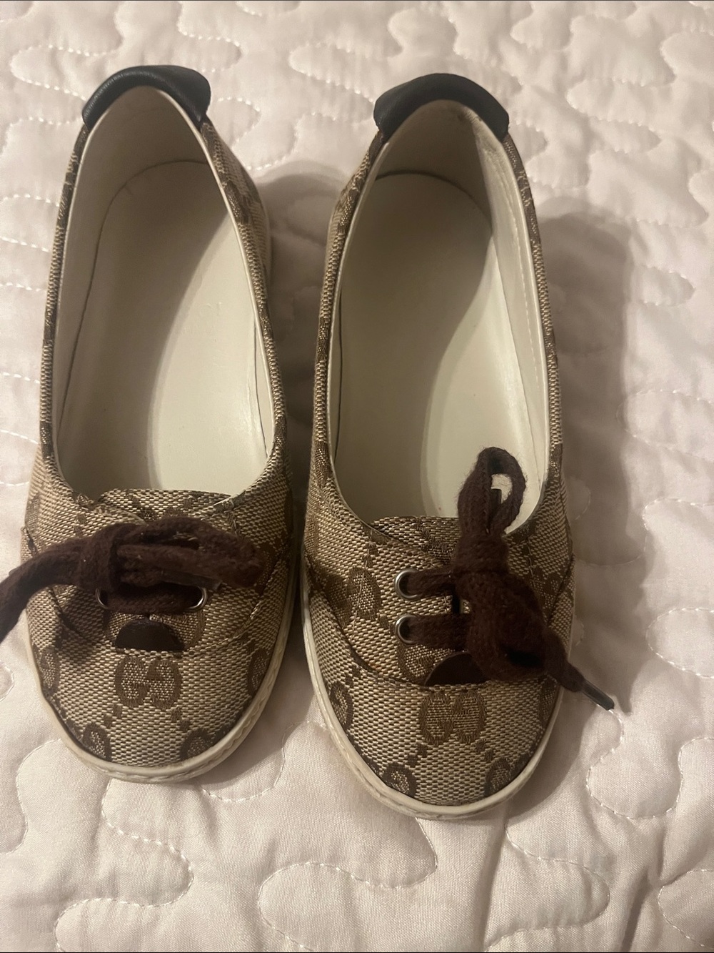 Gucci Beige and Brown Logo-Print Kids Sneakers